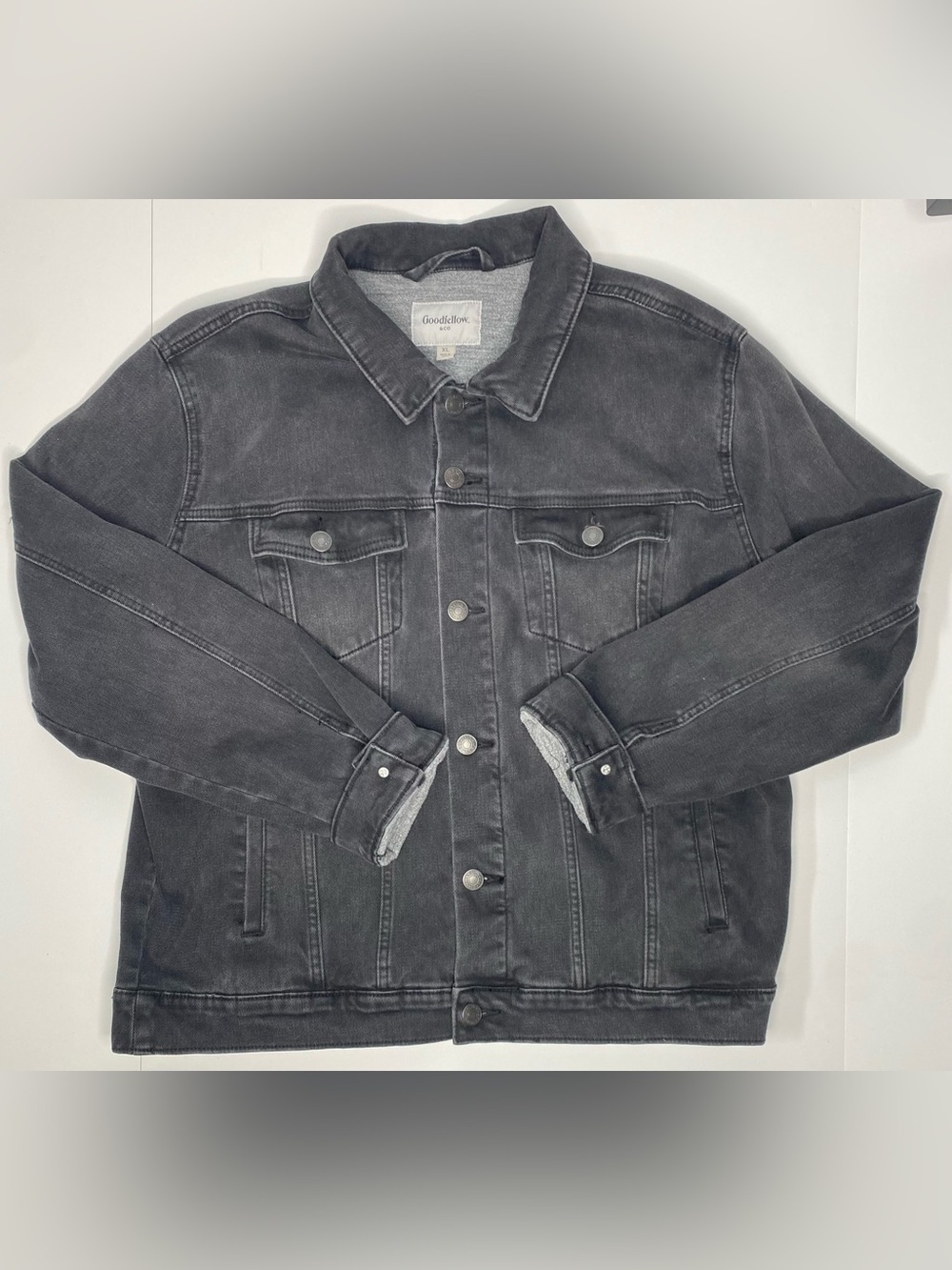Goodfellow Target Trucker Black Denim Jean Jacket Fleece Lined Sz XL